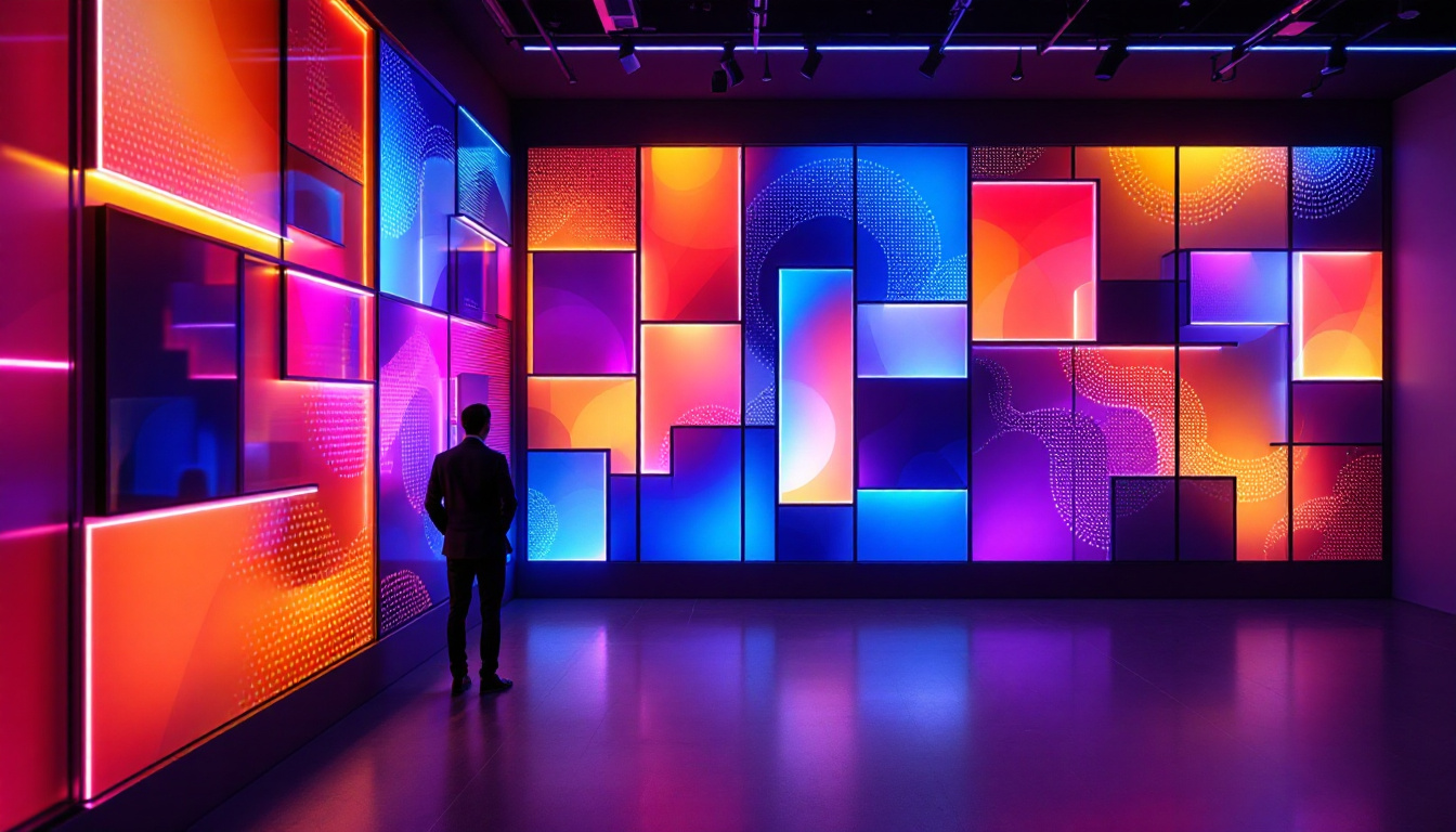 A photograph of a modern interior featuring wall panels integrated with led lights