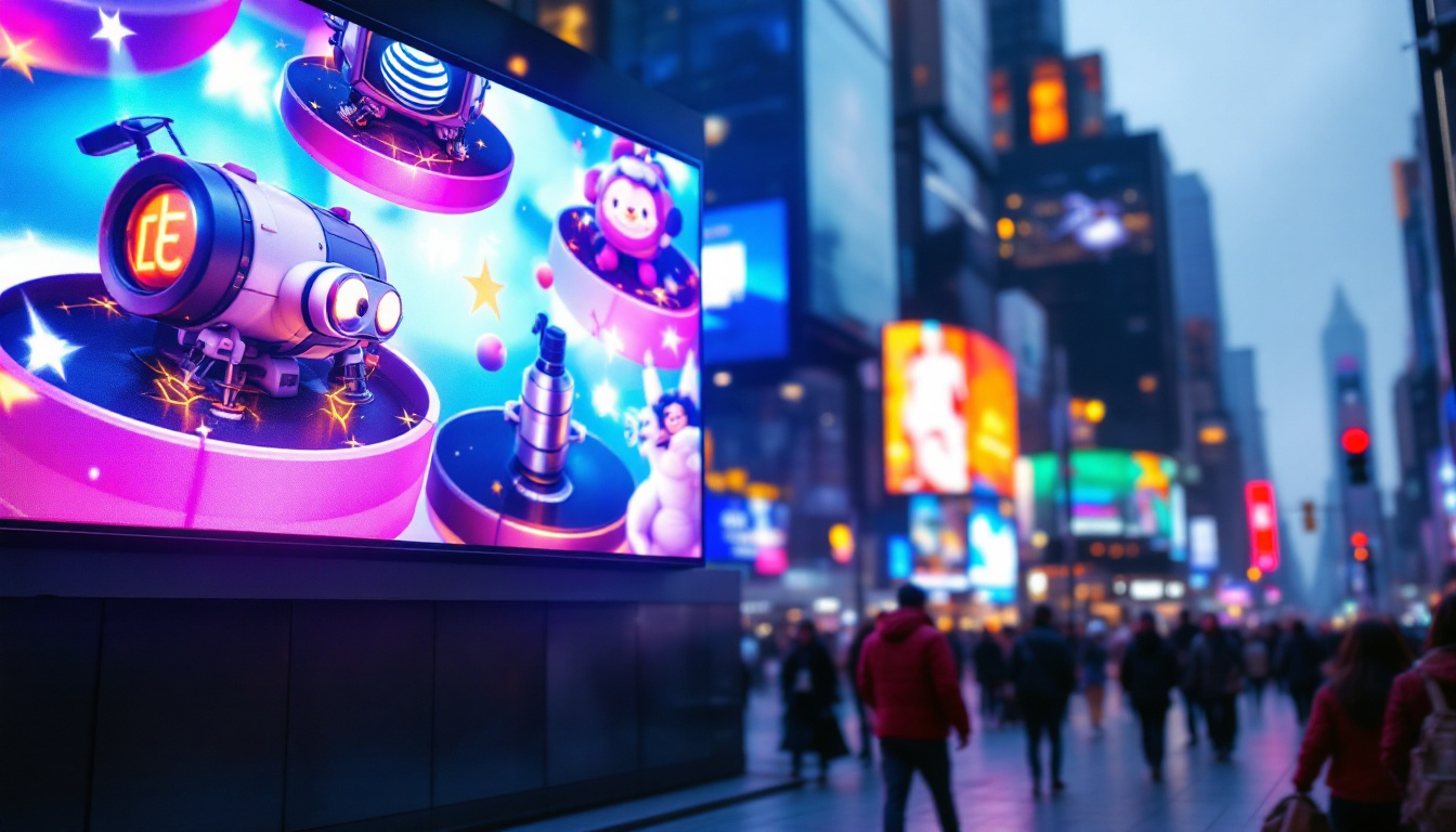 A photograph of a vibrant led display board in a bustling urban environment