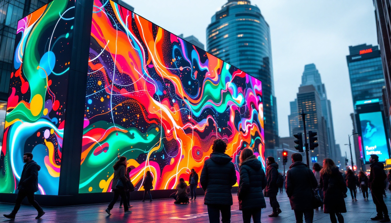 A photograph of a vibrant led display in an urban setting