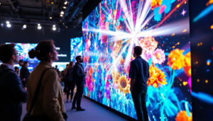 A photograph of a vibrant led display at a trade show