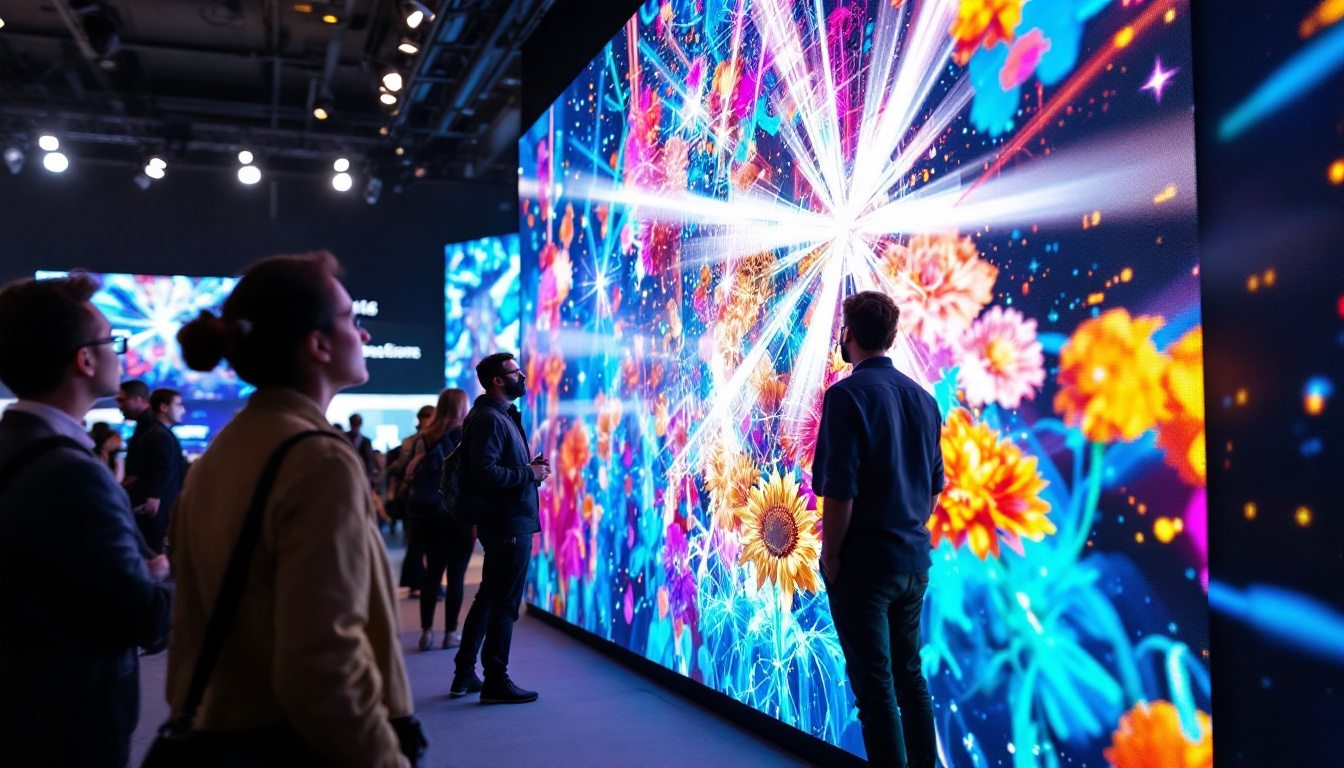A photograph of a vibrant led display at a trade show