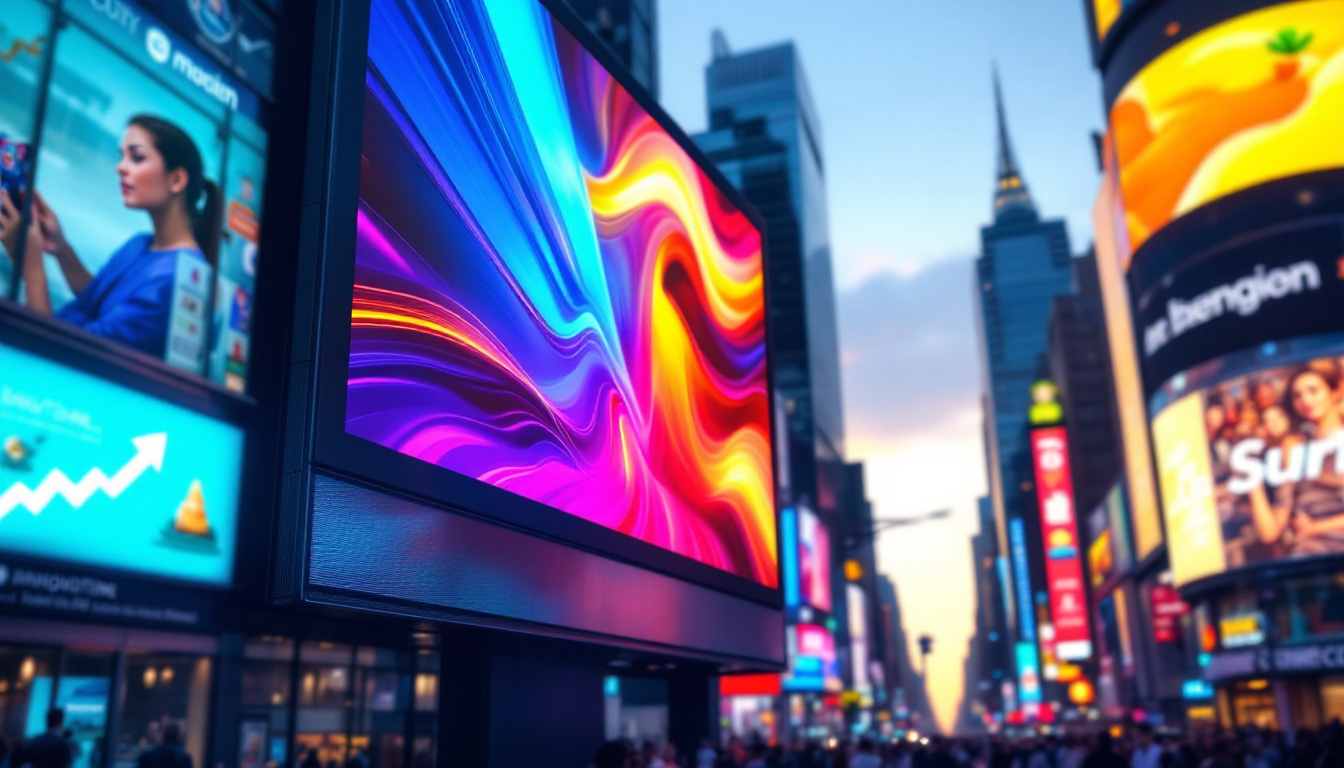 A photograph of a vibrant led screen billboard in a bustling urban setting