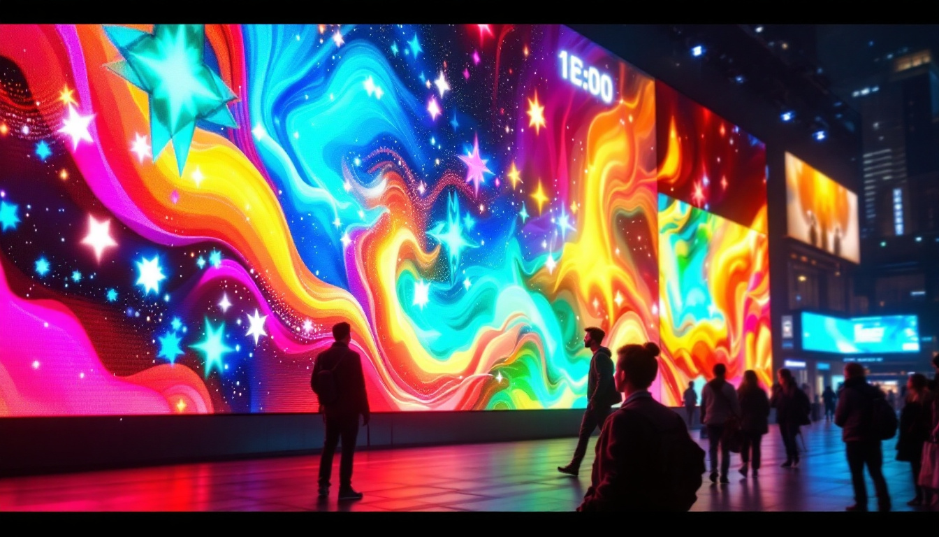A photograph of a vibrant led display in an urban setting