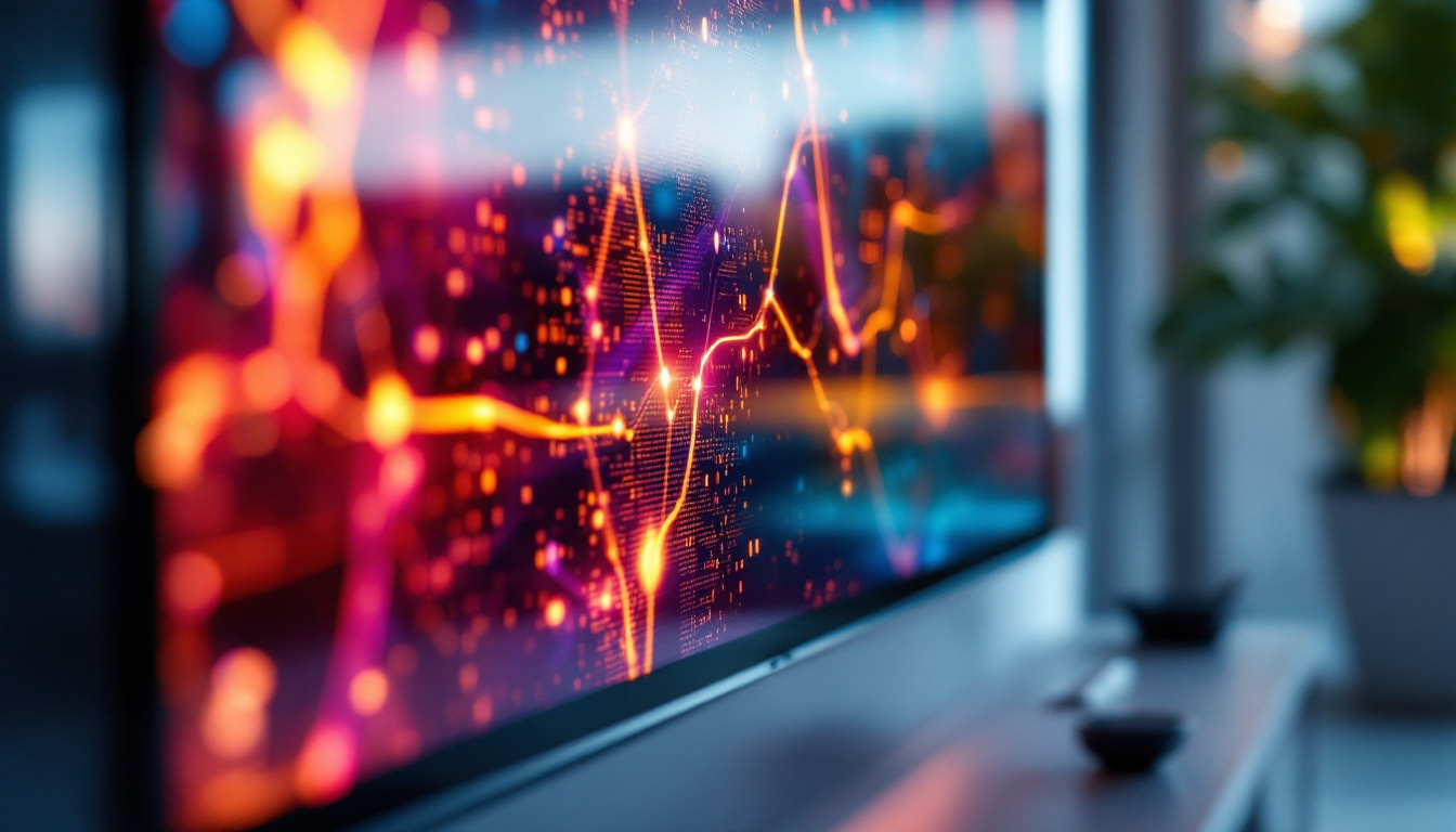 A photograph of a close-up view of an led tv screen displaying vibrant colors and sharp images