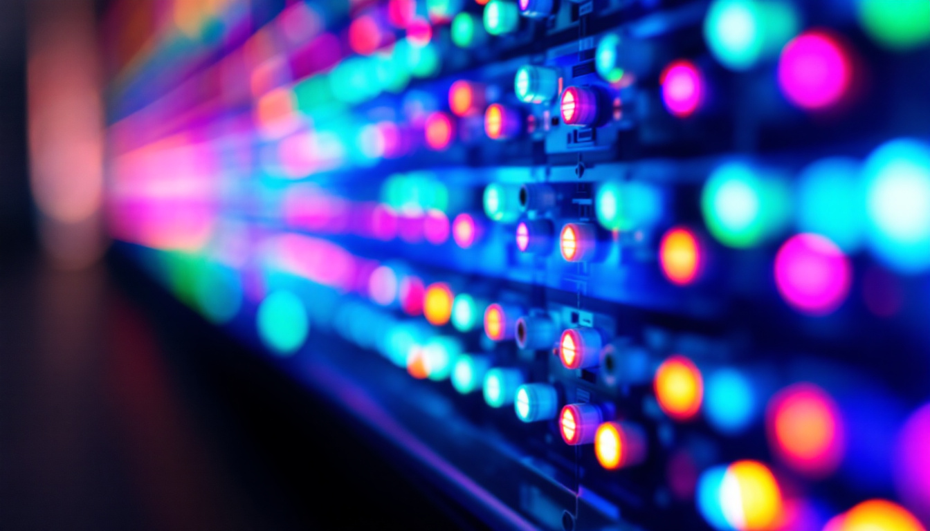 A photograph of a close-up of a vibrant led display in use