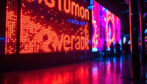 A photograph of a vibrant led display in use