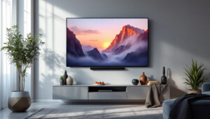 A photograph of a sleek led tv mounted on a stylish wall
