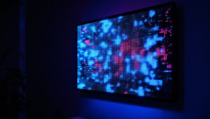 A photograph of capture a photograph of a vibrant led backlight panel in a dimly lit environment