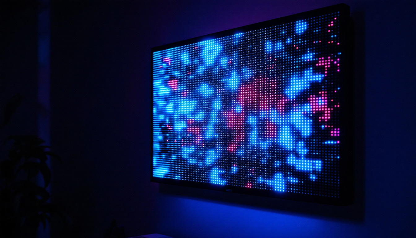 A photograph of capture a photograph of a vibrant led backlight panel in a dimly lit environment