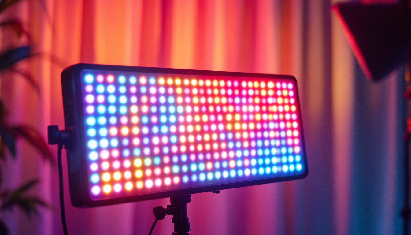 A photograph of a vibrant led light panel in use during a video shoot