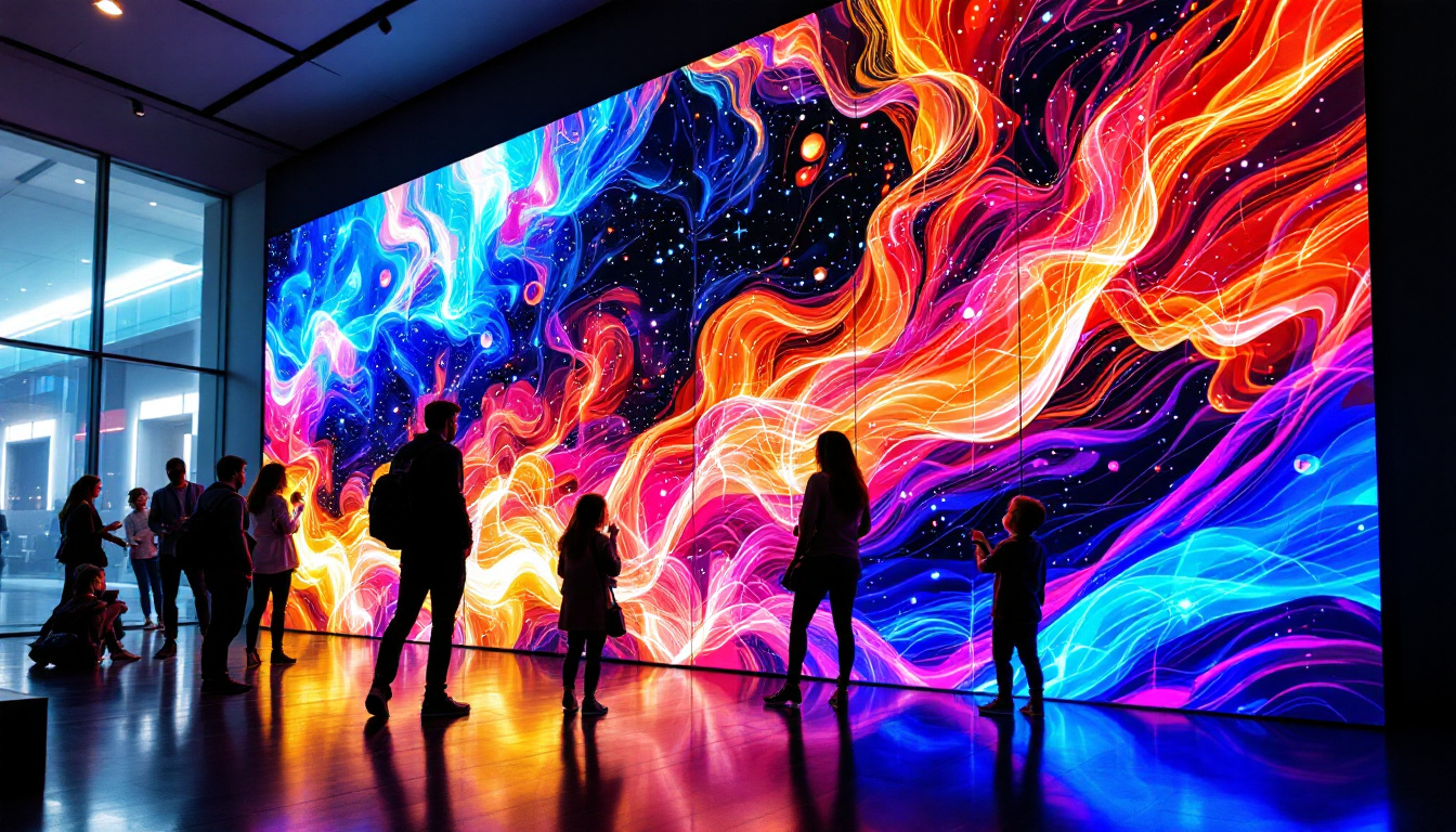 A photograph of a vibrant and dynamic led video wall in a modern setting