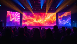 A photograph of a vibrant led screen in use at an event
