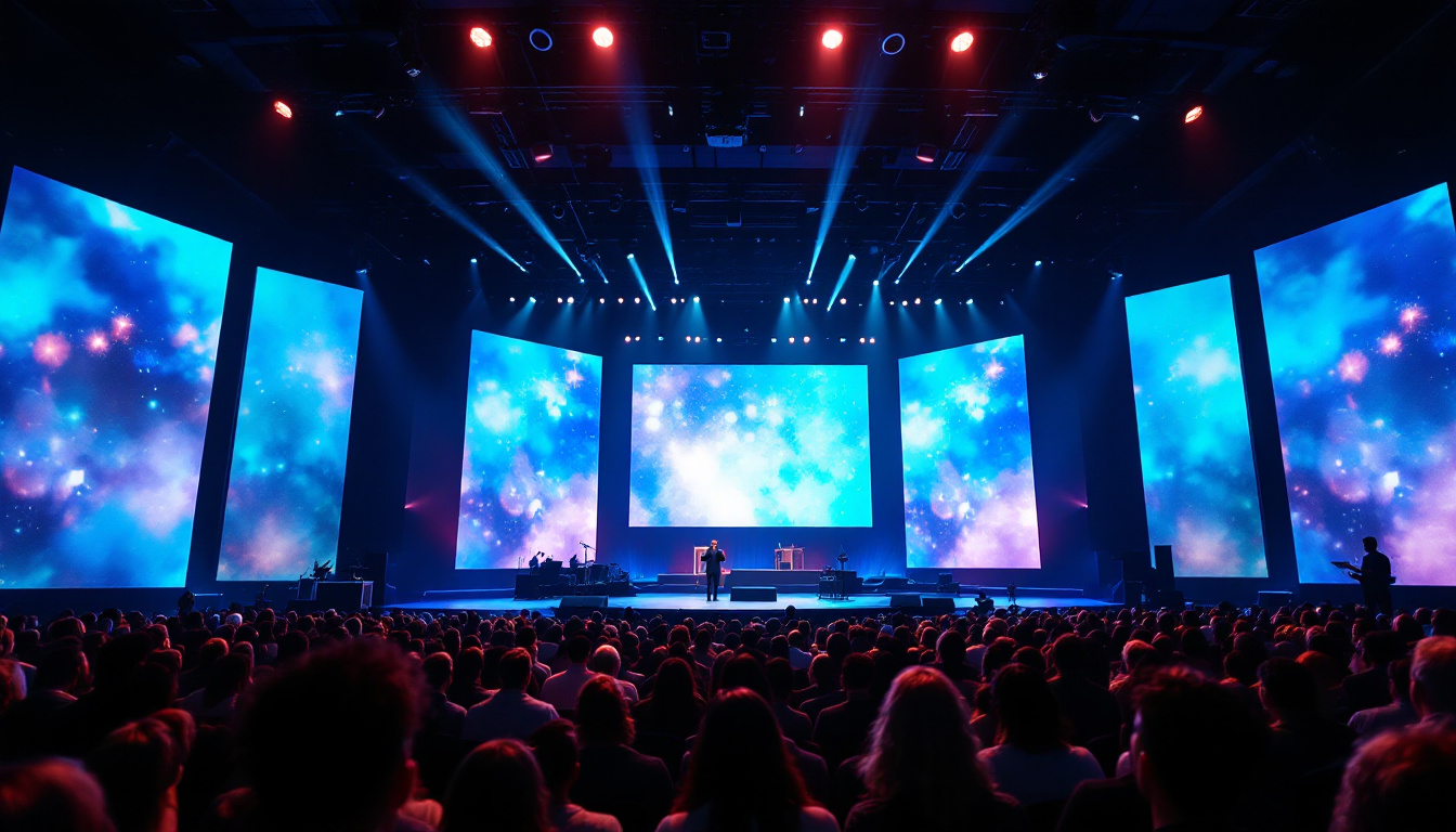 A photograph of a vibrant church stage featuring an innovative led display backdrop