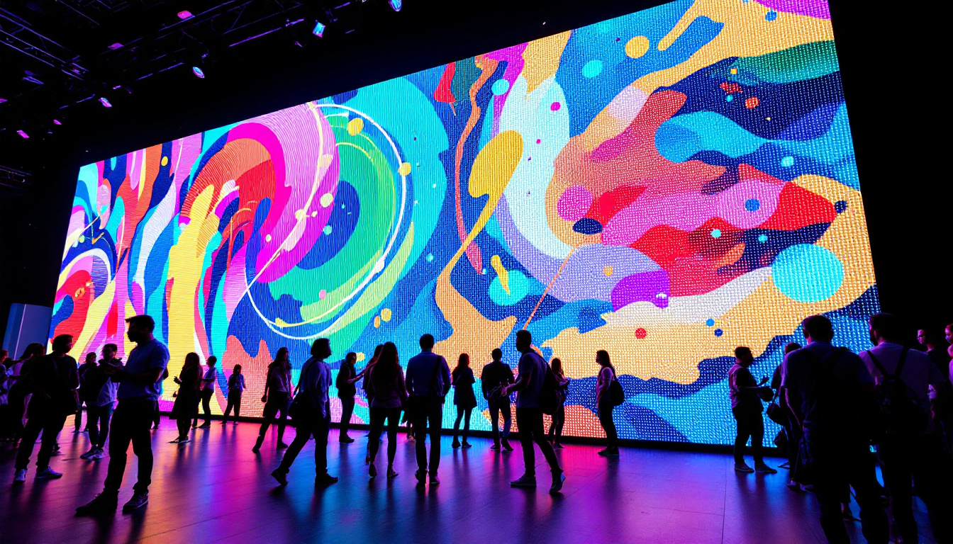 A photograph of a vibrant led wall display in an event setting