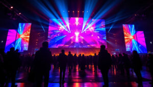 A photograph of a vibrant led display in action
