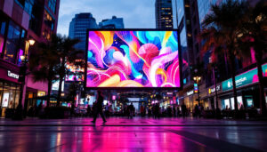 A photograph of a vibrant led display in a bustling tampa setting