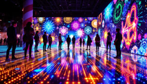 A photograph of a vibrant led floor installation in action