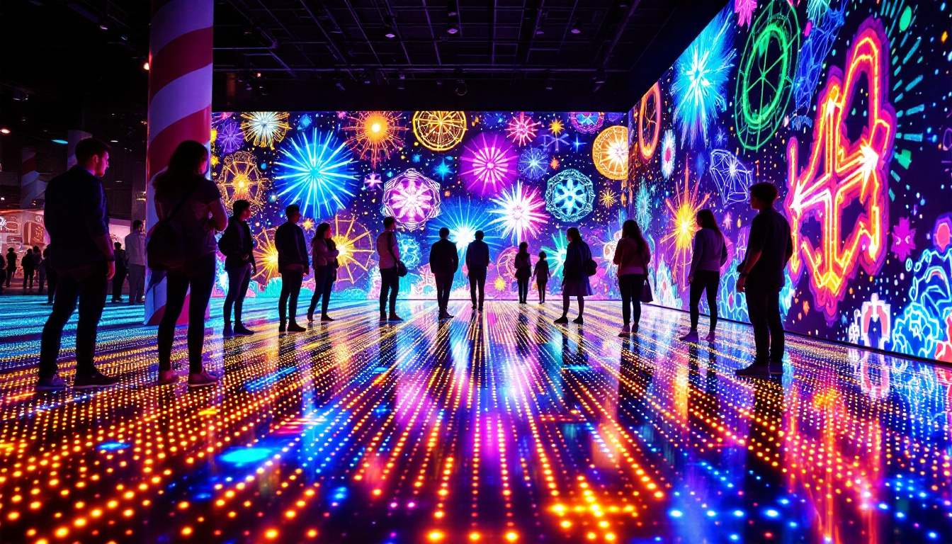 A photograph of a vibrant led floor installation in action