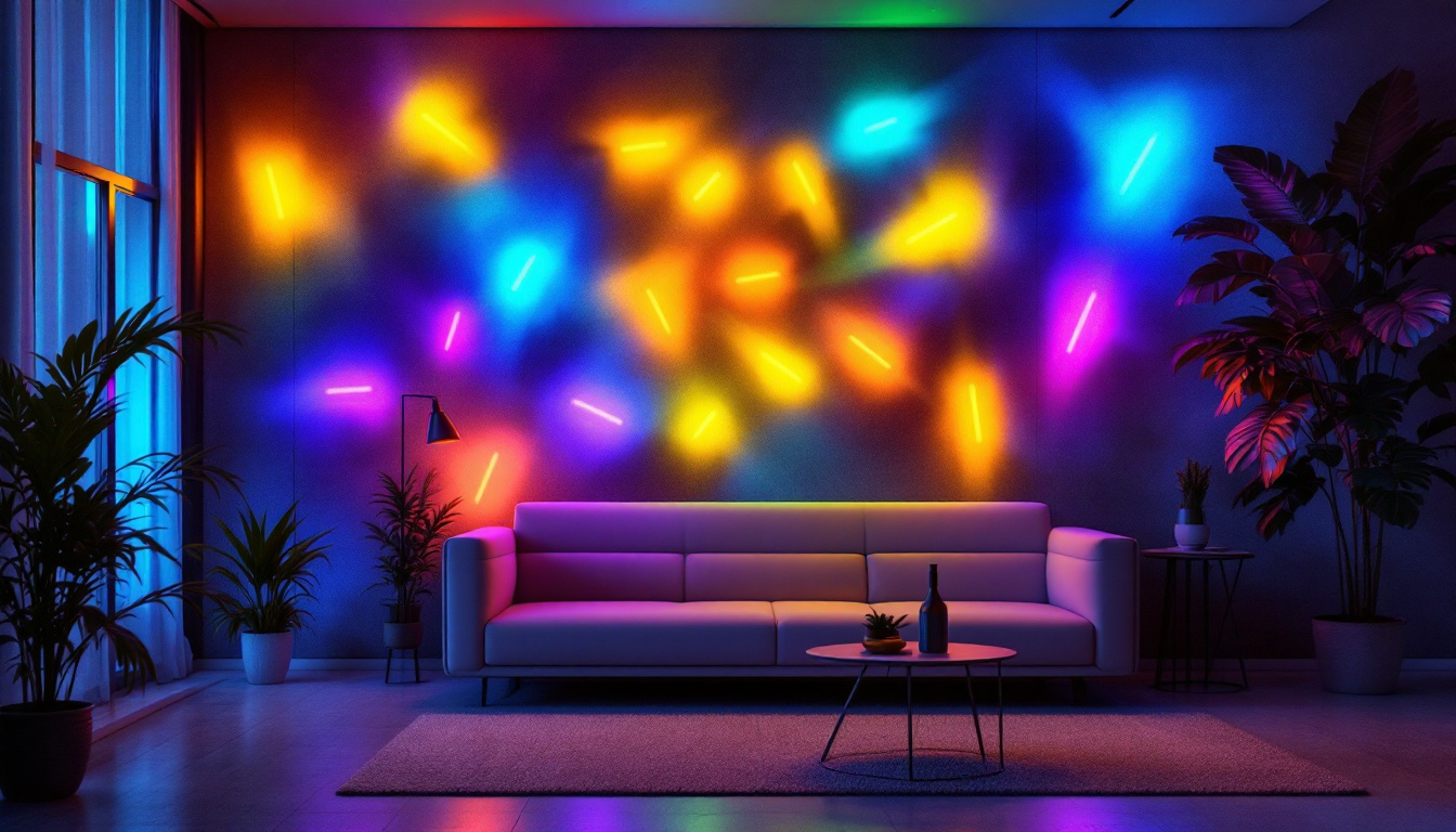 A photograph of a vibrant led wall fixture in a modern setting