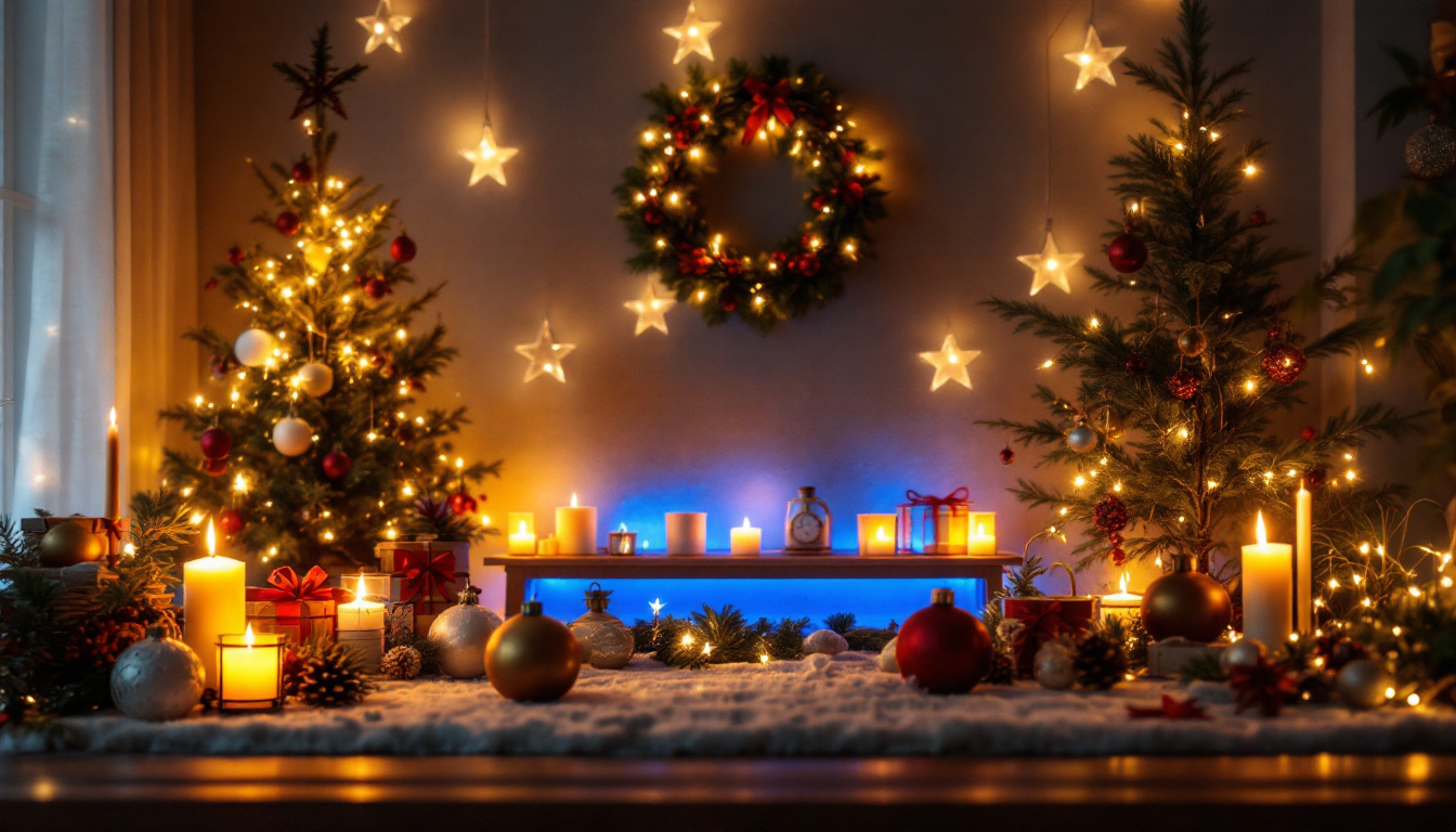 A photograph of a beautifully arranged christmas altar featuring an inviting led display