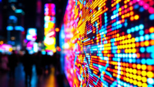 A photograph of a vibrant led display in action