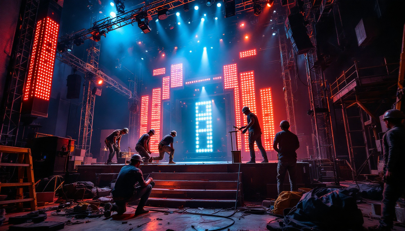 A photograph of a dynamic theatre set under construction
