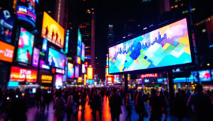 A photograph of a vibrant led display in use