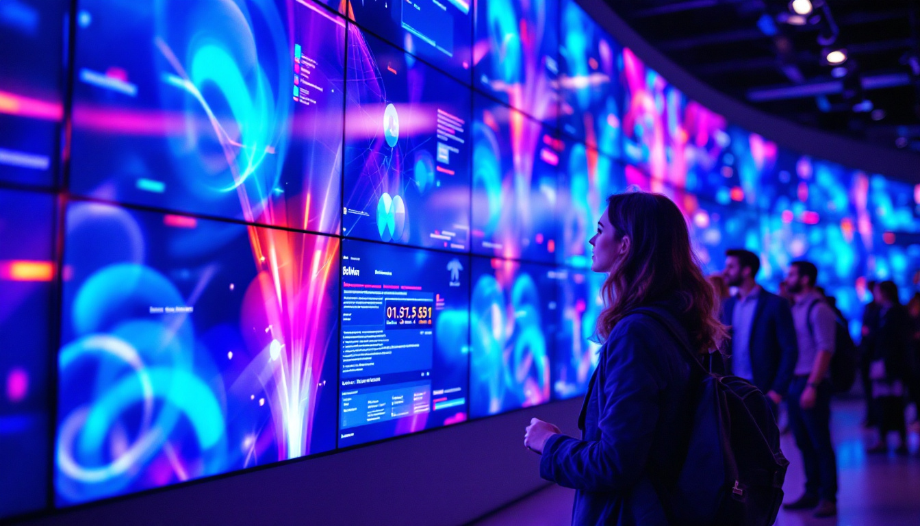 A photograph of capture a photograph of a vibrant brightlink video wall in a dynamic setting