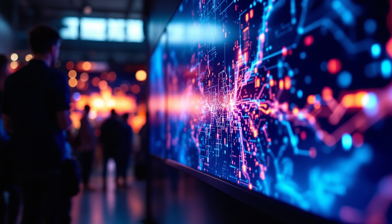 A photograph of capture a photograph of a vibrant samsung led video wall in a dynamic setting