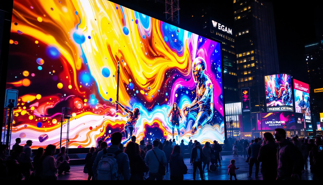 A photograph of a vibrant led screen in a bustling los angeles setting