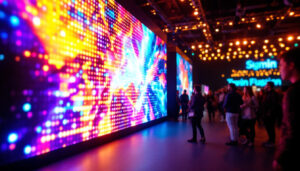 A photograph of a vibrant led display in action at an event