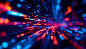 A photograph of a close-up of an led display showcasing vibrant colors and fast-moving visuals