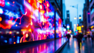 A photograph of a vibrant led display in action