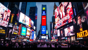 A photograph of capture a photograph of the vibrant times square 3d billboard in action