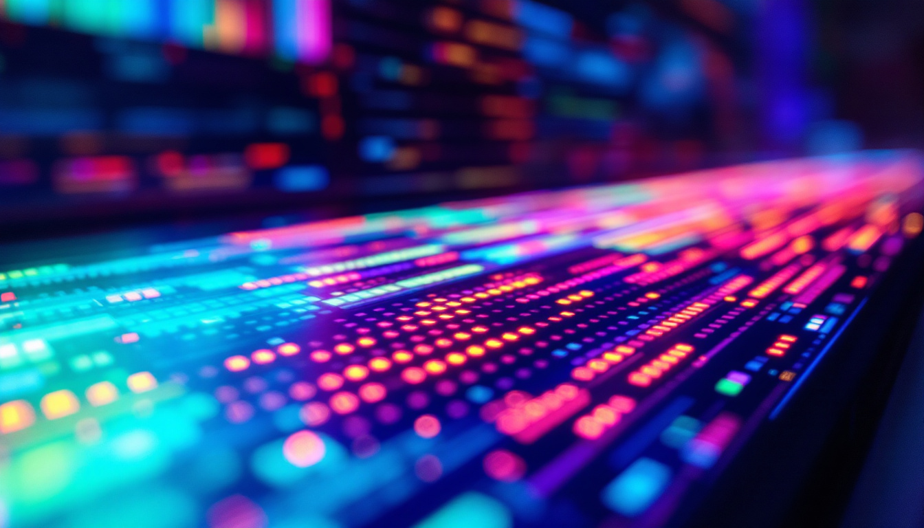 A photograph of a close-up view of an led display showcasing vibrant colors and intricate pixel arrangements