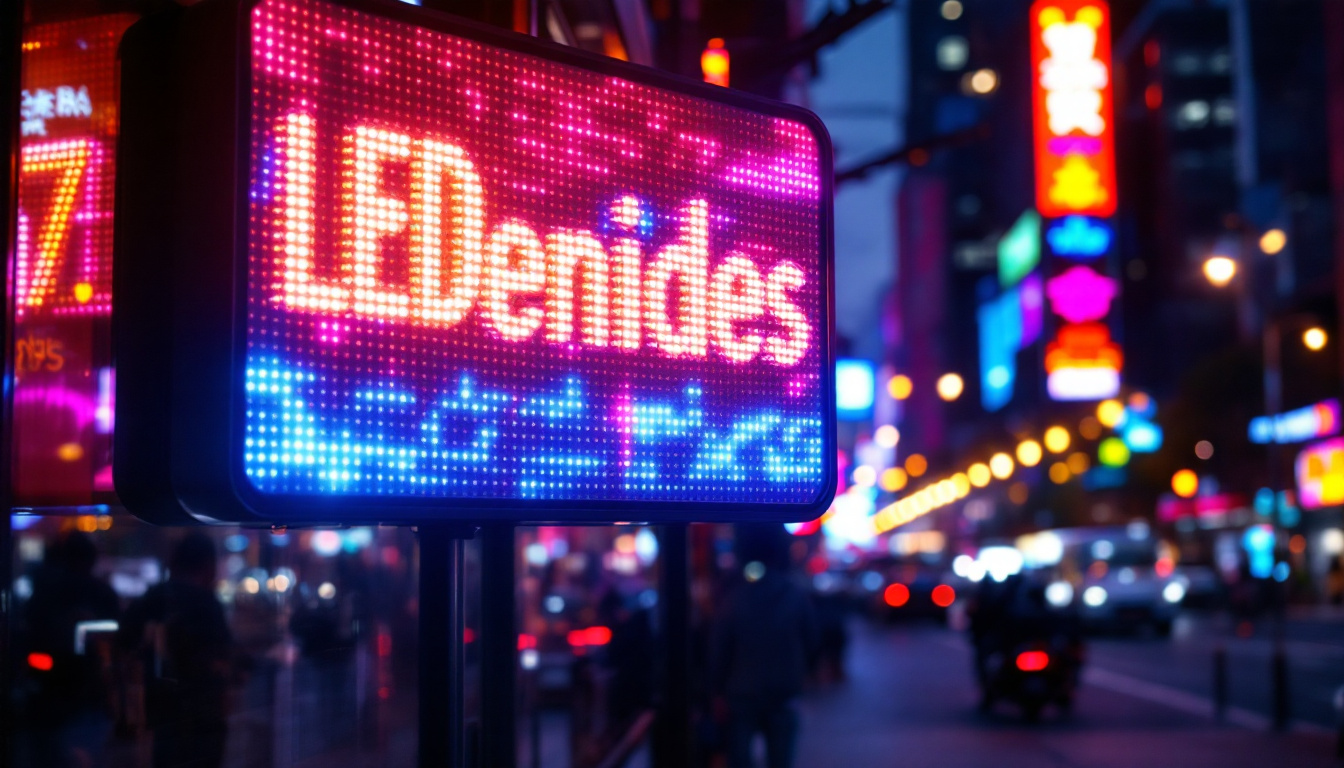A photograph of a vibrant led outdoor business sign in action
