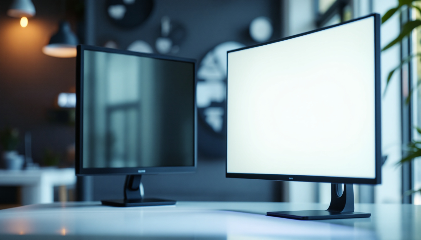 A photograph of a side-by-side comparison of an lcd screen and an led display