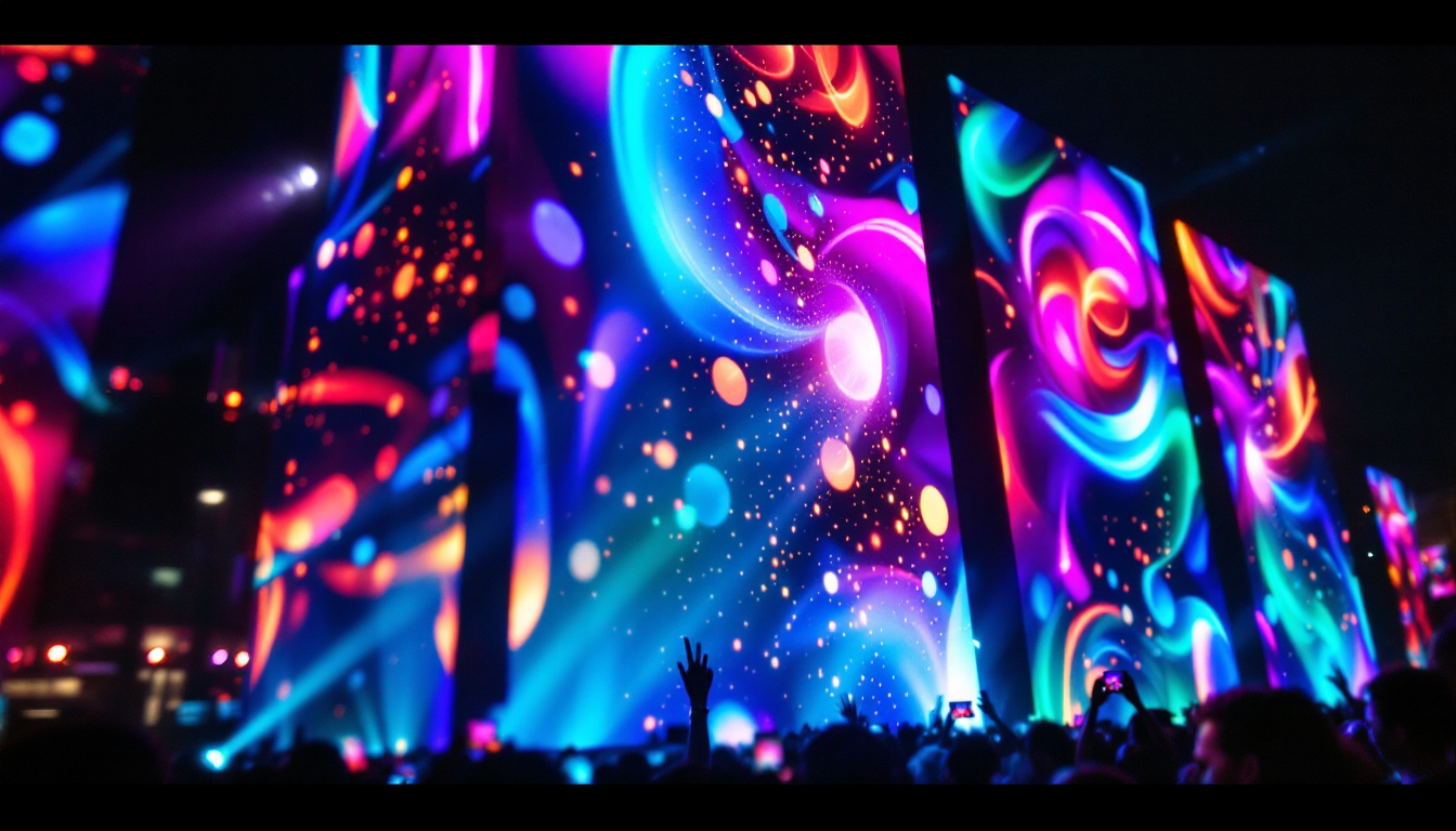 A photograph of a vibrant led display in action