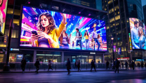 A photograph of a vibrant led billboard in an urban setting