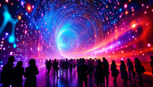 A photograph of capture a photograph of a vibrant anamorphic led wall in action