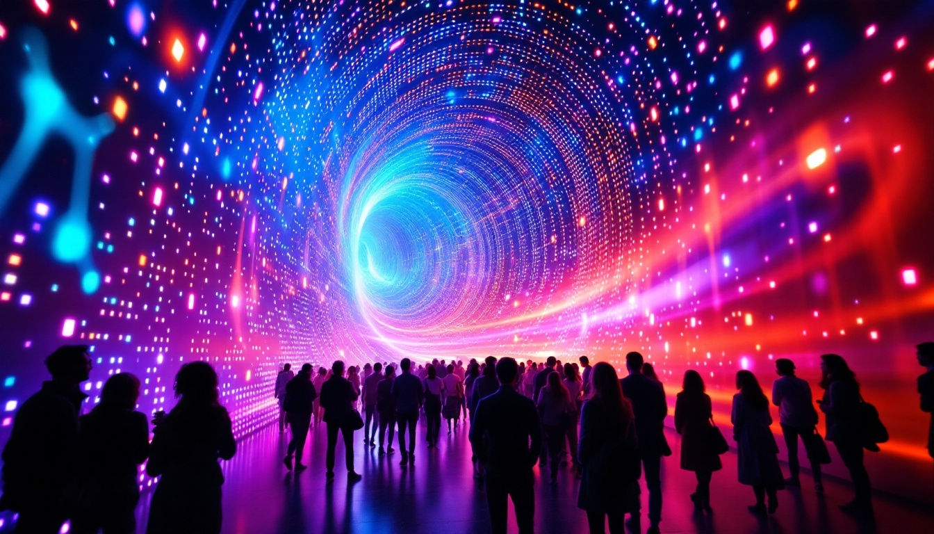 A photograph of capture a photograph of a vibrant anamorphic led wall in action