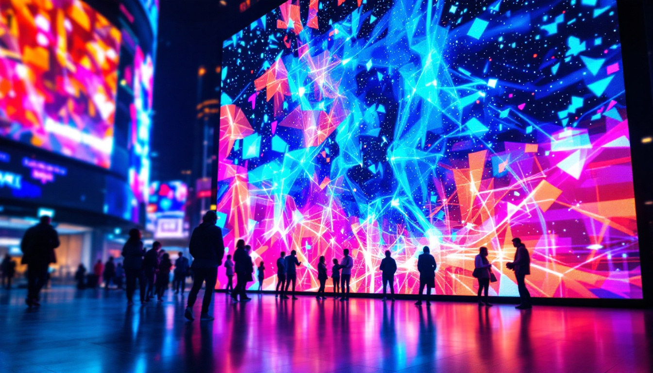 A photograph of a vibrant led display in an urban setting