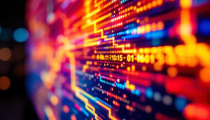 A photograph of a close-up view of an led display showcasing vibrant colors and dynamic motion