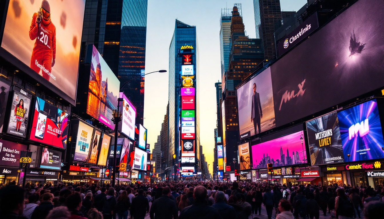 A photograph of capture a photograph of the vibrant led displays in times square at dusk