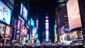 A photograph of capture a photograph of the vibrant led displays in times square at night