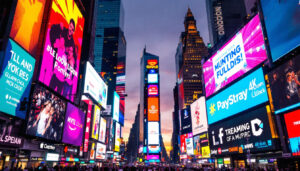 A photograph of capture a photograph of the vibrant led displays in times square at dusk
