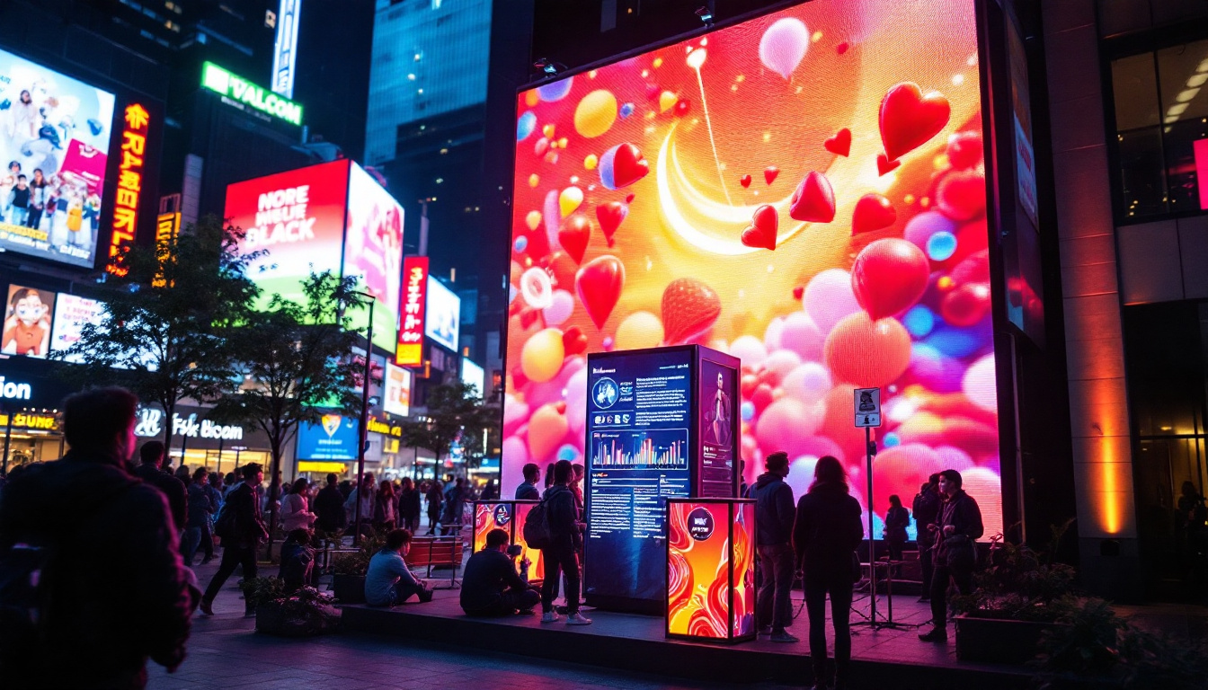 A photograph of capture a photograph of a vibrant outdoor led display sign in a bustling urban setting