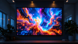 A photograph of a vibrant led display showcasing a dynamic image or video