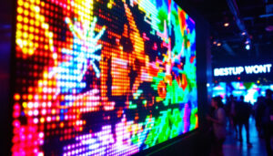 A photograph of a vibrant led display in use at an event or venue
