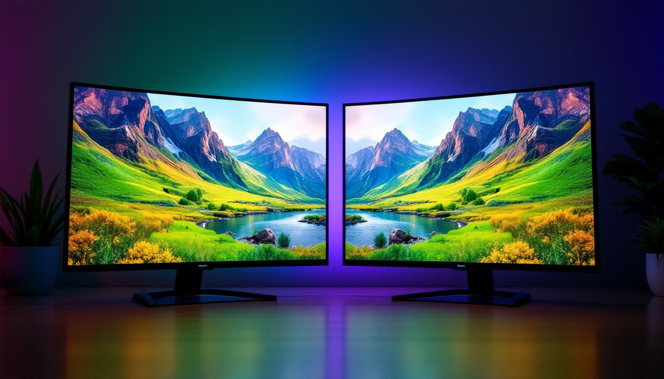 A photograph of a side-by-side comparison of an lcd and an led display